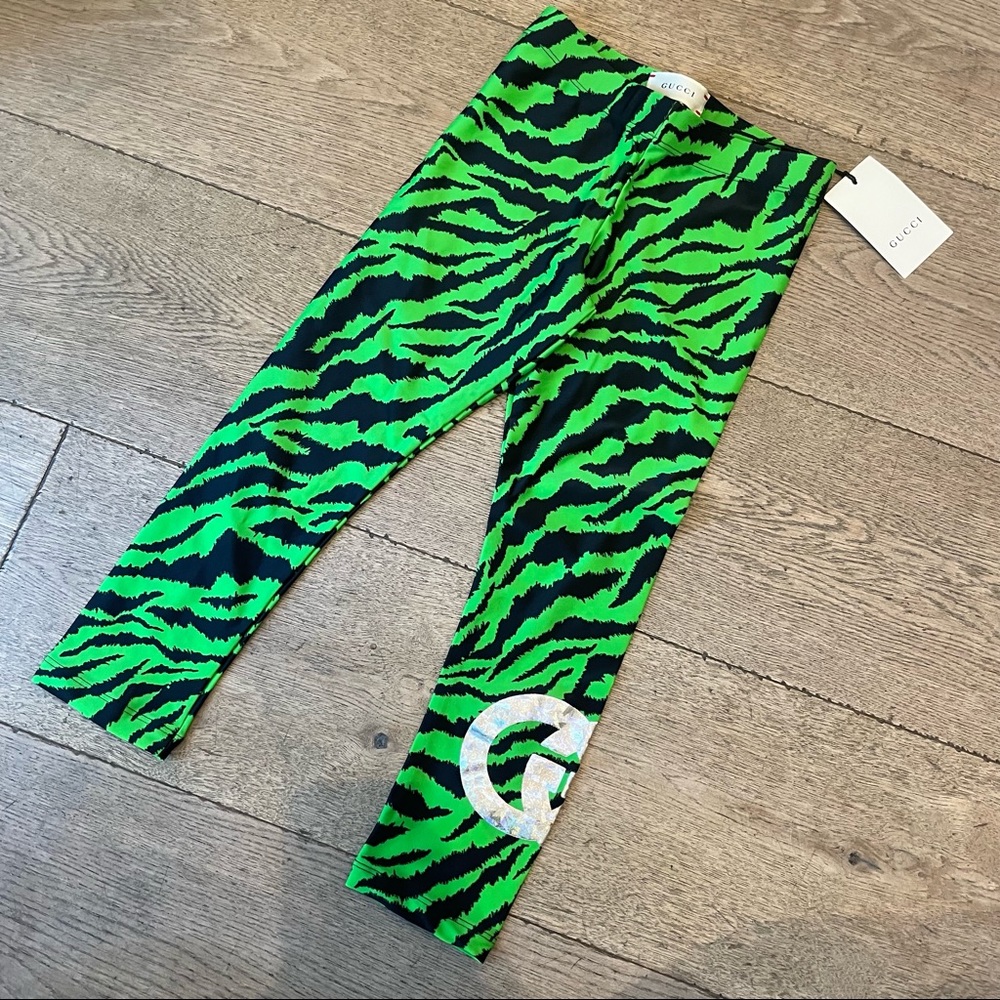 Gucci girls Green + Black zebra leggings
